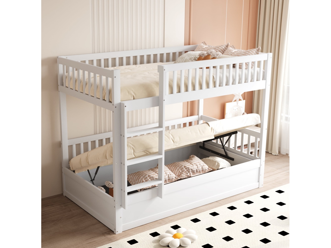 Beliche Infantil 90x200 em Madeira Maciça com Sistema Hidráulico Branco S/MARCA