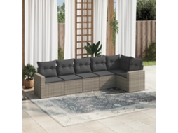 Vidaxl 6 Pcs Conjunto Sofás De Jardim Com Almofadões Vime Cinzento