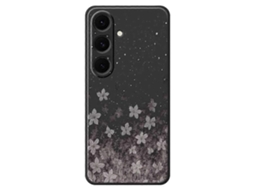 Capa Tkdaddy Para Samsung Galaxy S25 Cinza Com Estampa Floral E Bordas Retas Em Tpu, Capa Traseira Preta