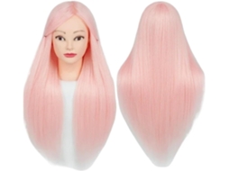 Cabeça de manequim com cabelo rosa SFUSHOS, penteado profissional, sintético e trançado