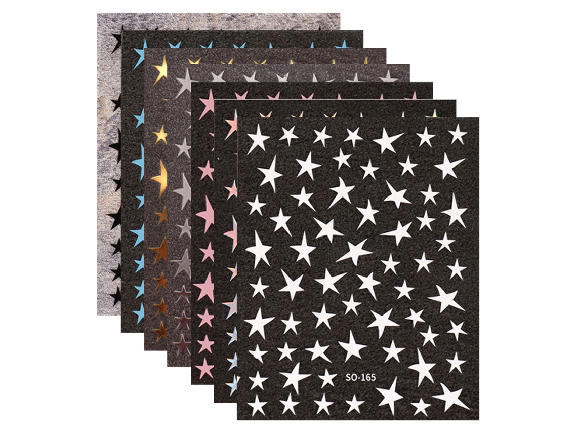 7 Folhas de Adesivos para Arte de Unhas 3D Estrelas Cores Múltiplas NEVEANCE