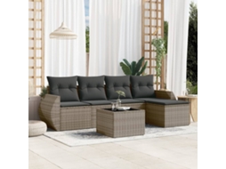 Vidaxl 6 Pcs Conjunto Sofás De Jardim Com Almofadões Vime Cinzento