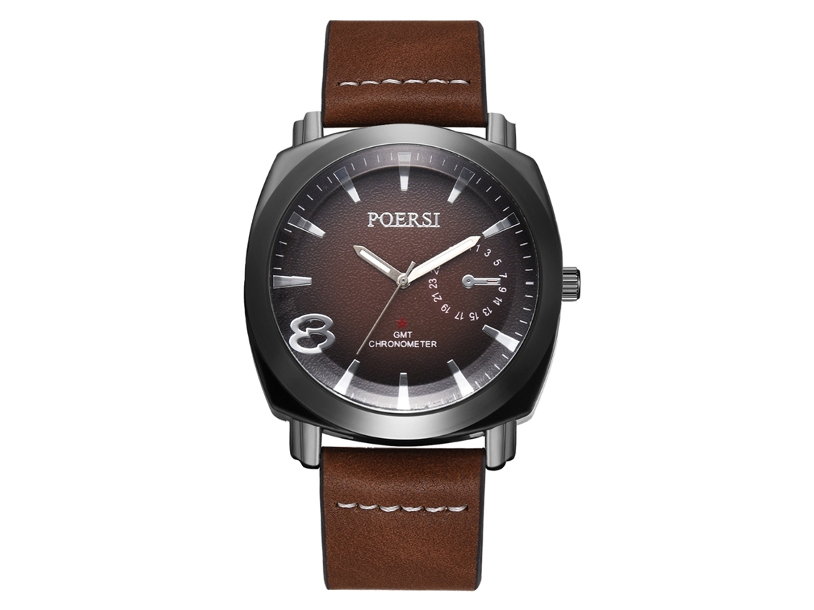 Relógio masculino elegante para negócios com pulseira de PU, modelo casual simples, marrom.