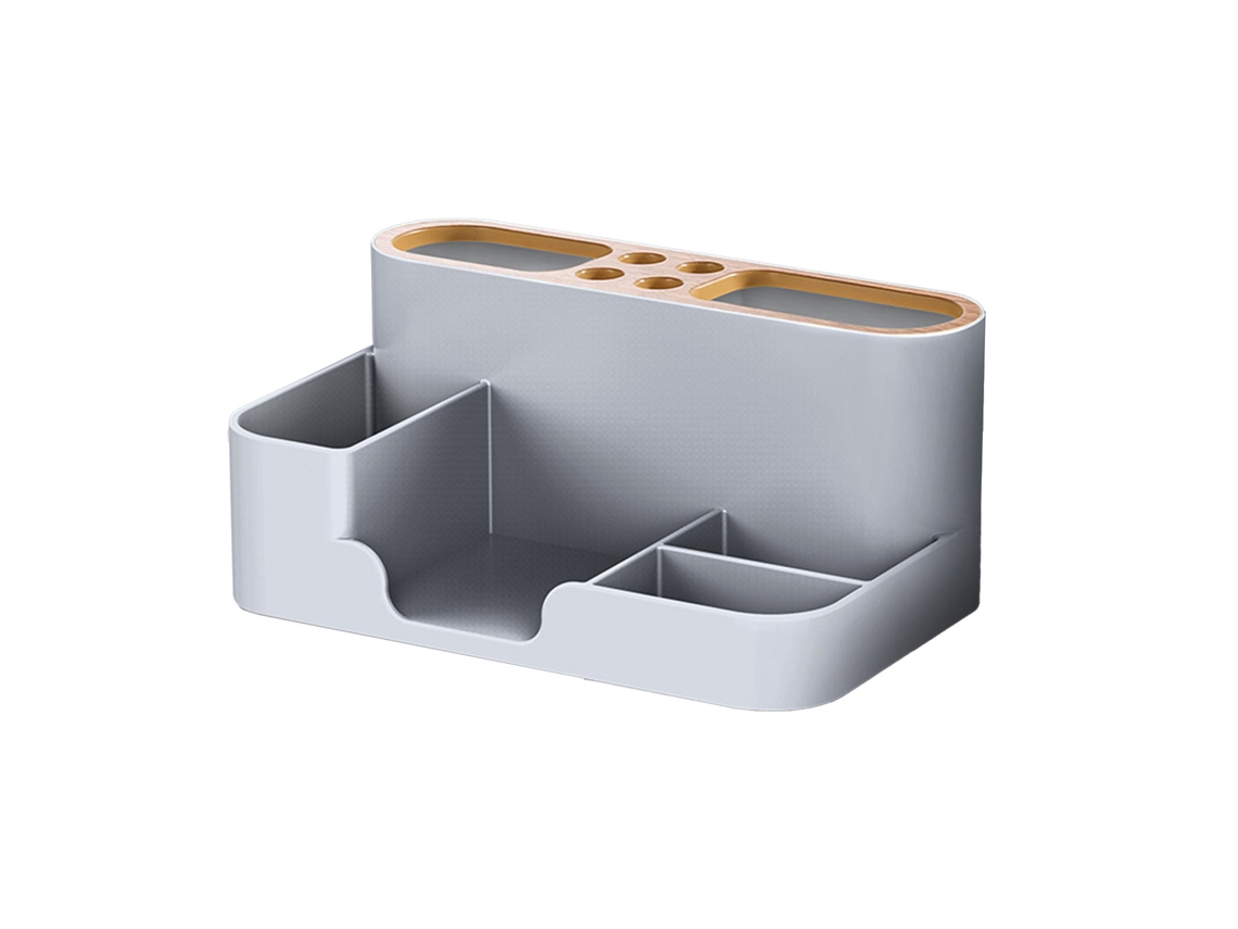 Organizador de mesa com múltiplos compartimentos, plástico, cinza | S/MARCA