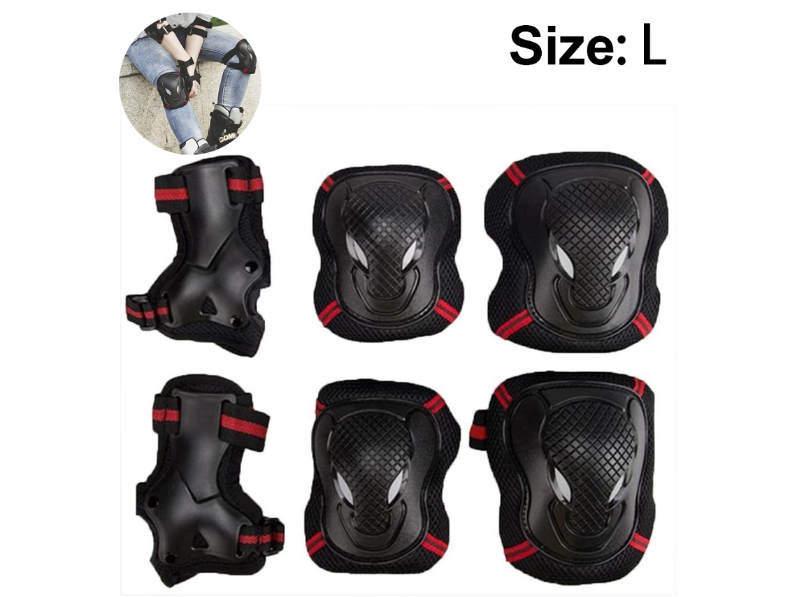 Conjunto de 6 Joelheiras Desportivas Reforçadas grandes nas cores Preto e Vermelho AQUAFORGE