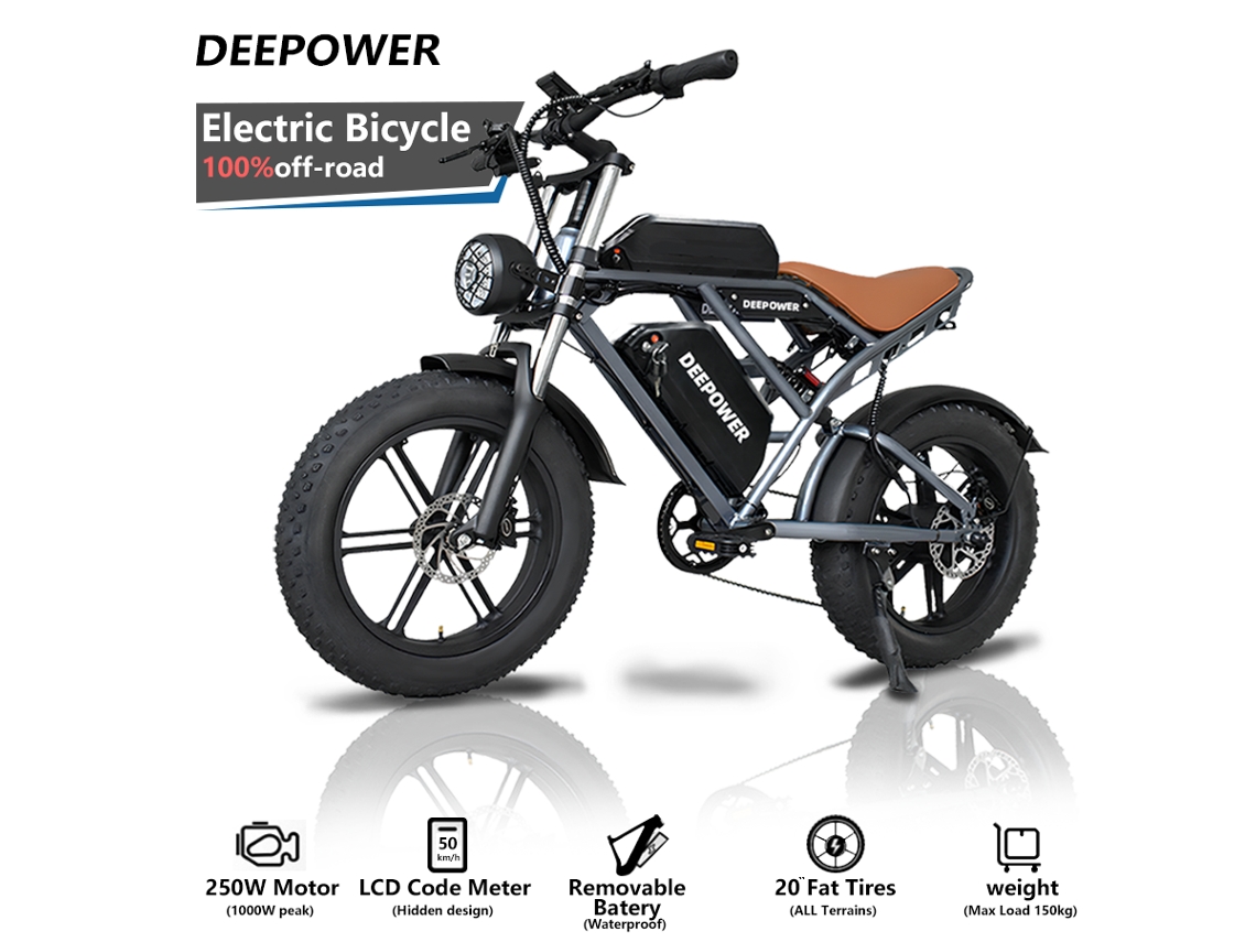 Bicicleta Elétrica de Montanha DEEPOWER S7 de 20 Polegadas, 2000 W, 48 V, 35 Ah