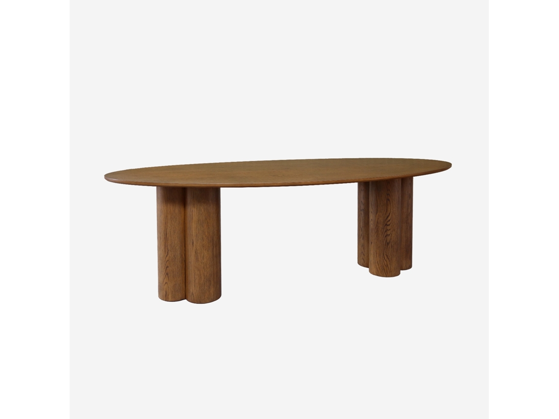 Mesa De Jantar Oval De Madeira E Folheado De Carvalho Para 8 Lugares, Madeira De Nogueira Sweeek