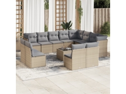 Vidaxl 13 Pcs Conjunto de Sofás P/ Jardim com Almofadões Vime Pe Bege