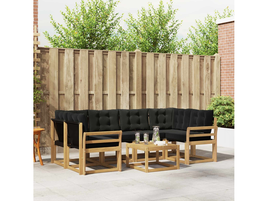 Vidaxl Conjunto De Sofás Para Exterior 7 Pcs Branco E Preto