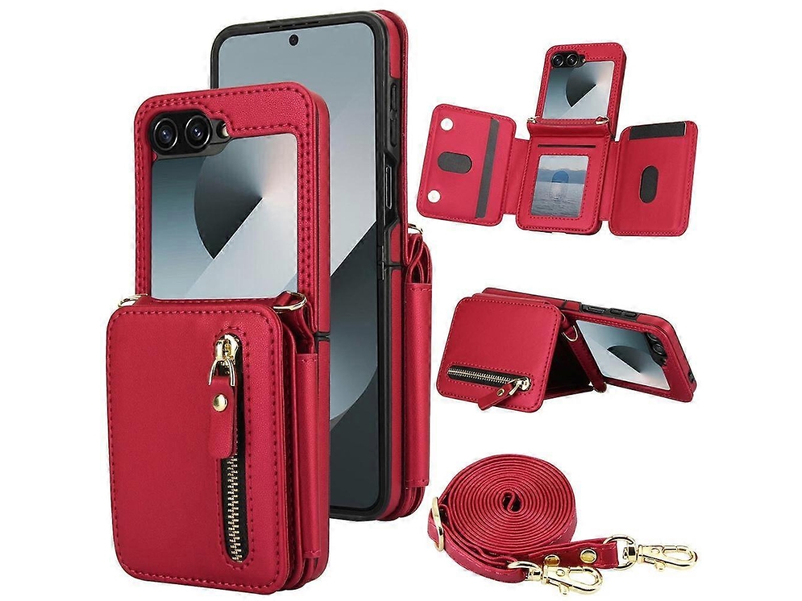 Bolsa Para Cartões Com Zíper E Fivela Dupla, Capa Dobrável Para Celular