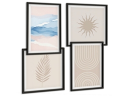 Composição De Quadros Ondas Vegetais Abstratas Espelharte (4 Peças)