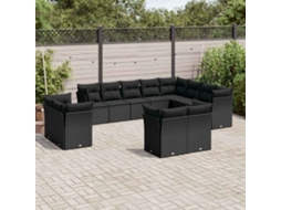 Vidaxl 12 Pcs Conjunto De Sofás De Jardim C/ Almofadões Vime Pe Preto