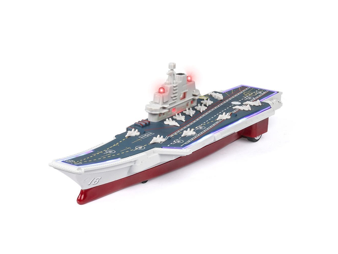 Primerox brinquedo Porta aviões com Luzes e Sons Puxar para Trás Modelo Navio de Guerra Metal e Plástico