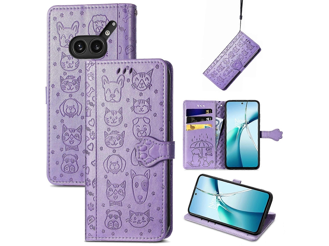 Capa De Couro Com Relevo De Gato E Cachorro Para Celular Nothing Phone 2a Plus