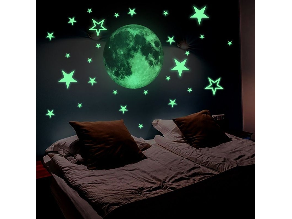 Stickers Luminosos 26 Estrellas Y 30cm Luna De Pvc Ecológico Para Niños Decoración Hogar