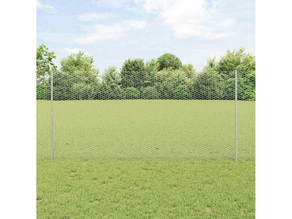 Vidaxl Cerca Hexagonal Com Poste 25 X 1,2 M Aço Galvanizado Prateado