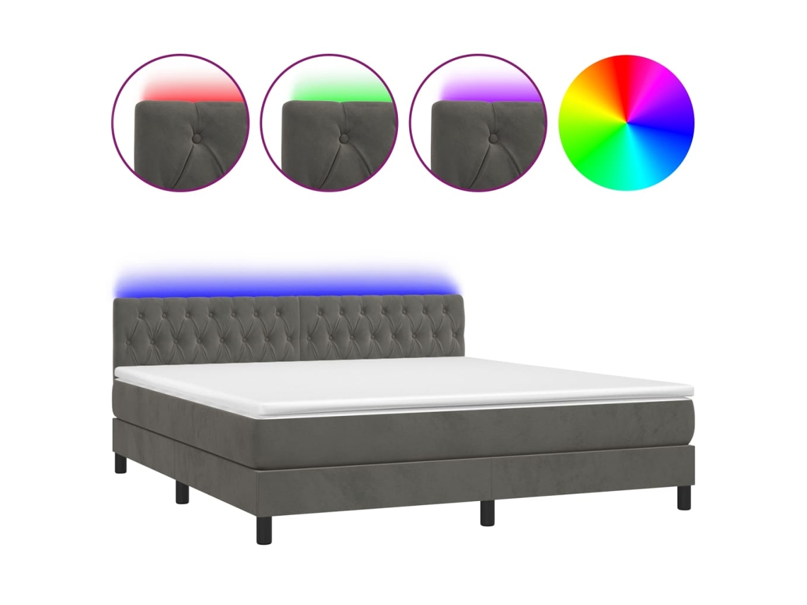 Cama Box Spring com Colchão LED Veludo Cinzento Escuro MAISON EXCLUSIVE (180x200 cm)