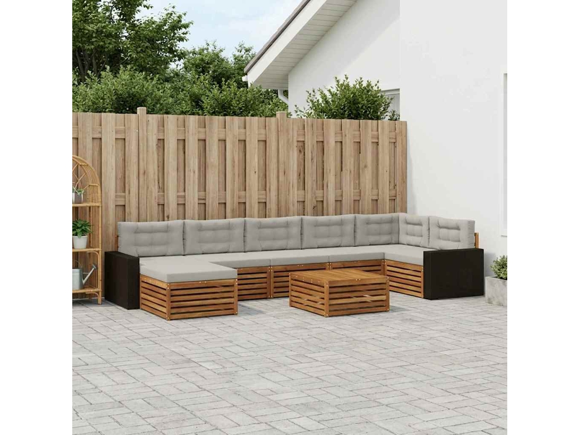 Vidaxl Conjunto De Sofás Para Exterior 8 Pcs Natural E Cinzento-claro