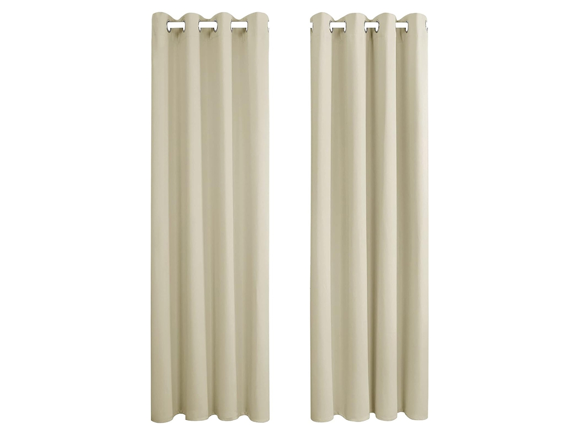 Cortinas Com Ilhoses (conjunto De 2), Cortinas Opacas, Dimensões 240 X 140 Cm (comprimento X Largura), Bege