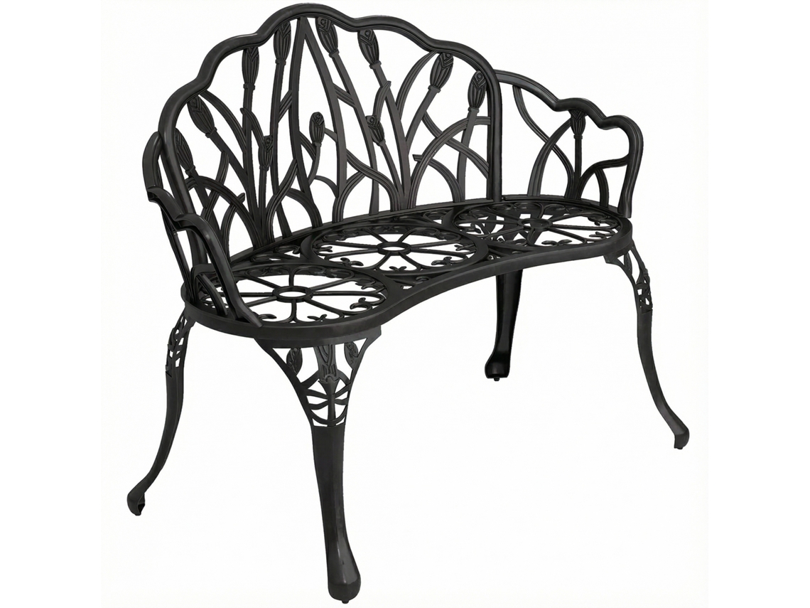 Banco de Jardim BTFORUS para 2 lugares, alumínio fundido resistente às intempéries, com encosto tulipa, floral, 99x57x78cm