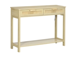 Mesa de Console Rústica Natural 100x30x76 cm com 2 Gavetas e Prateleira