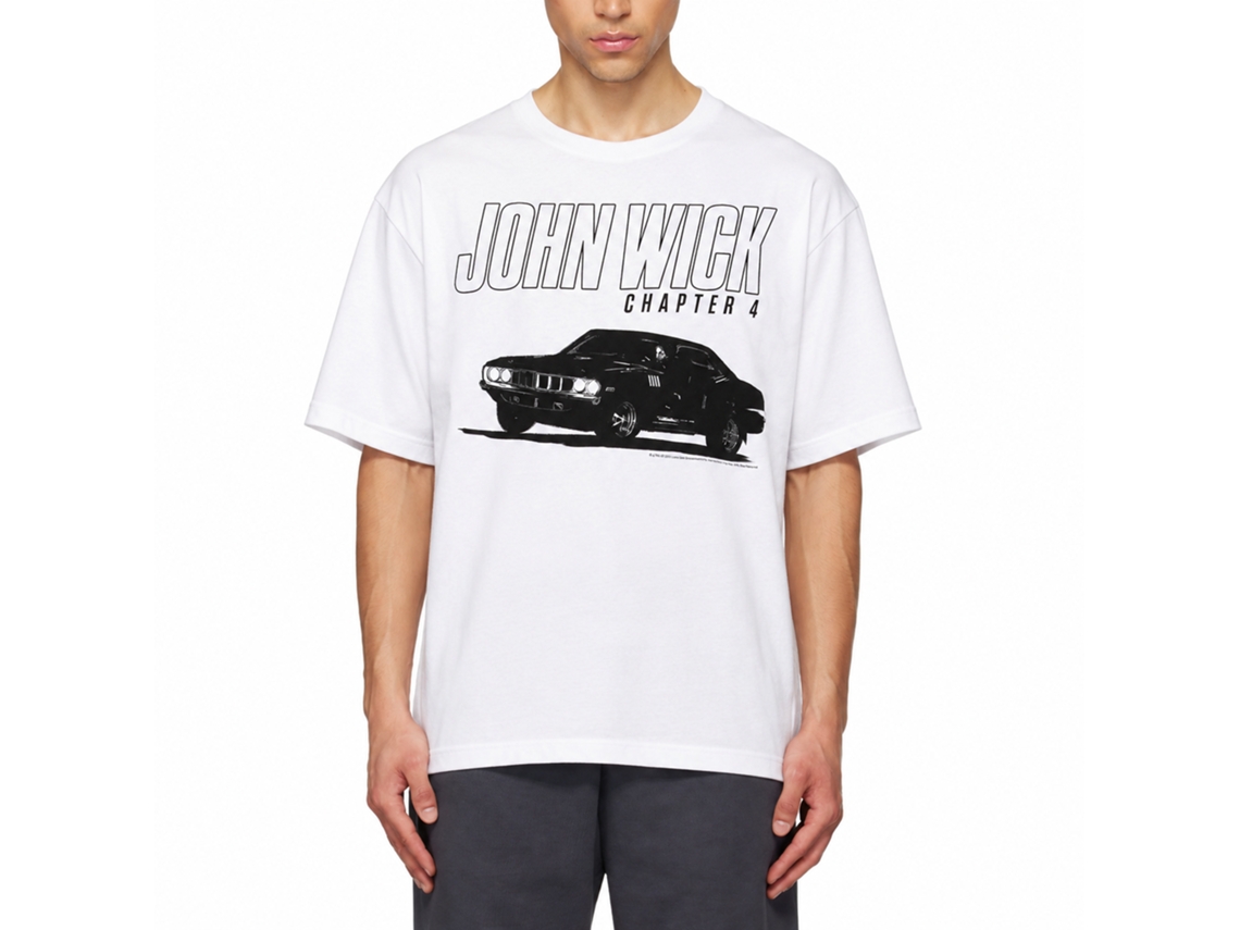 Rockinstone John Wick Chapter 4 Car White Adult T-shirt Size:s