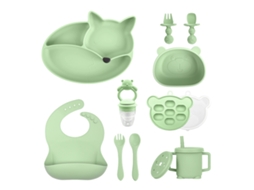 Conjunto de Talheres Bebé EIFSON 6+ Meses Prato Raposa Ventosa + Talheres (verde)