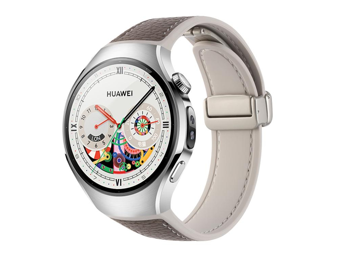 Bracelete para Huawei Watch 5 XIAOMOYU em silicone e couro híbrido com fivela magnética cinza, marrom, lichia, grão, luz estelar (46mm)