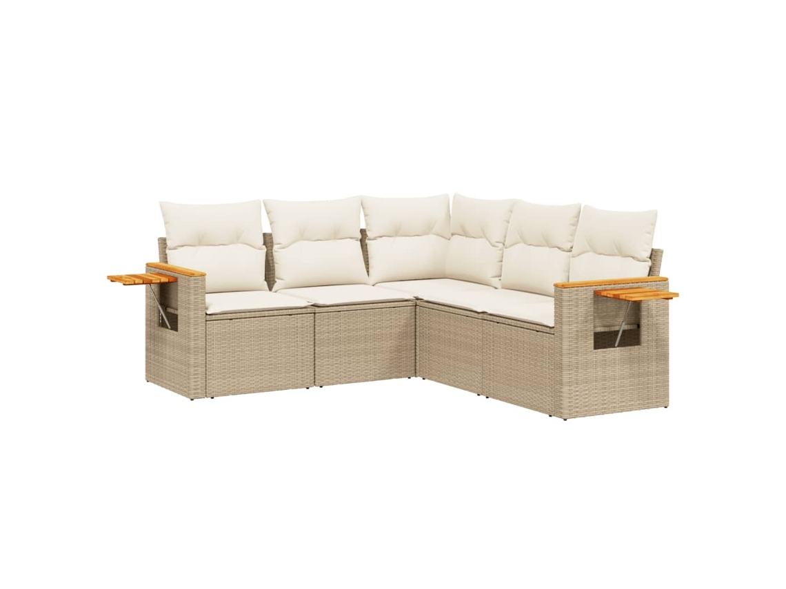 Conjunto de 5 Sofás para Jardim com Almofadões Vime Pe Bege MAISON EXCLUSIVE (5 pcs)