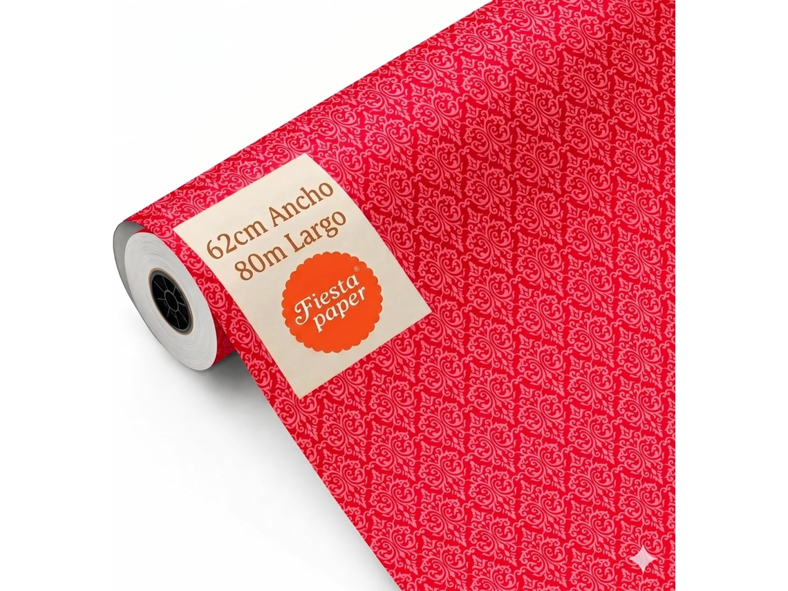 Rollo Papel Regalo Rojo Vintage 62cm X 80m Bobina Resistente Eventos - Fp Fiesta Paper