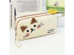 Estojo Escolar Grande (branco), Com Estampa De Gato Preto E Branco, Porta-canetas E Divisória De Tela.