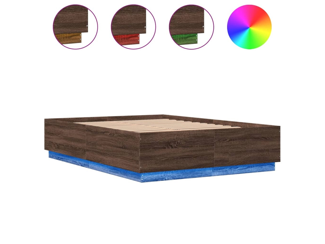 Estrutura Cama com Luzes Led Derivados Madeira Carvalho Castanho MAISON EXCLUSIVE