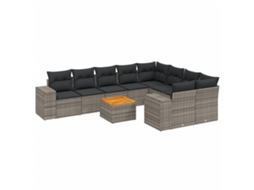 Conjunto de 10 Sofás de Jardim com Almofadões Vime Pe Cinzento MAISON EXCLUSIVE