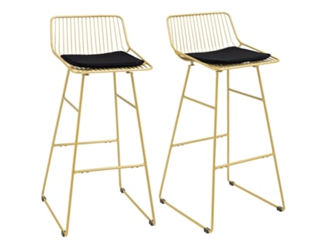 Conjunto de 2 Bancos Altos Poliéster Aço e Espuma Cor Amarillo 44 5X48X94 6 Cm HOMCOM