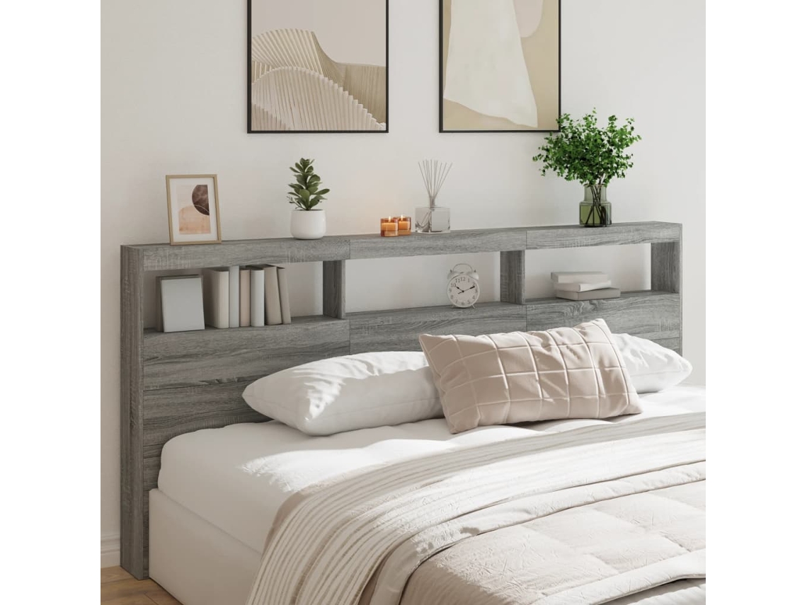Mesilla de noche con luces LED 220x17x102 cm Gris Sonoma