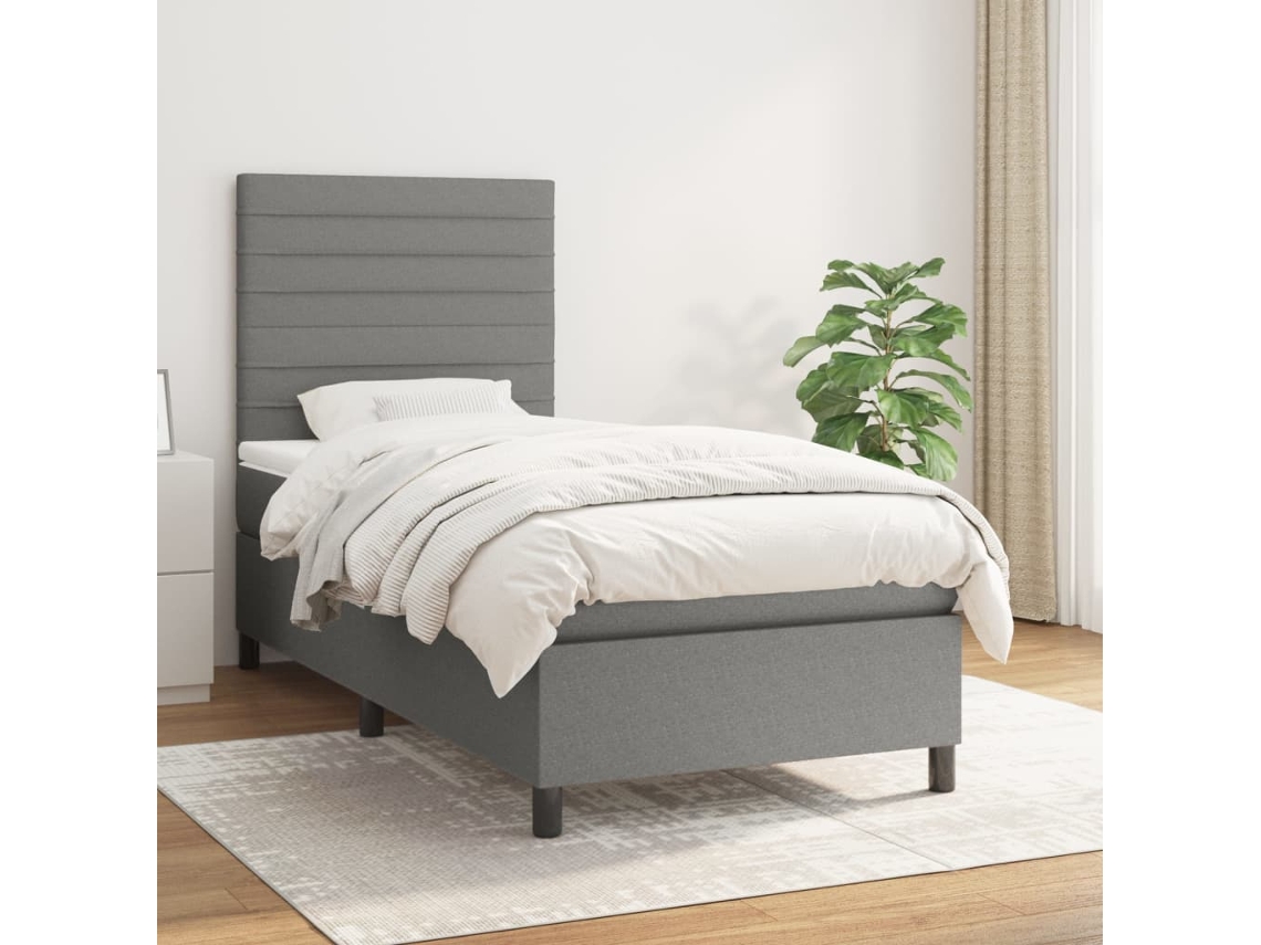 Vidaxl Cama Com Molas/colchão 100x200 Cm Tecido Cinza-escuro