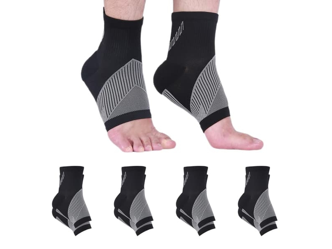 Conjunto 4 Meias Compressão Adulto Suporte Tornozelo Entorse Arco Pé Tendinite Aquiles Bege P