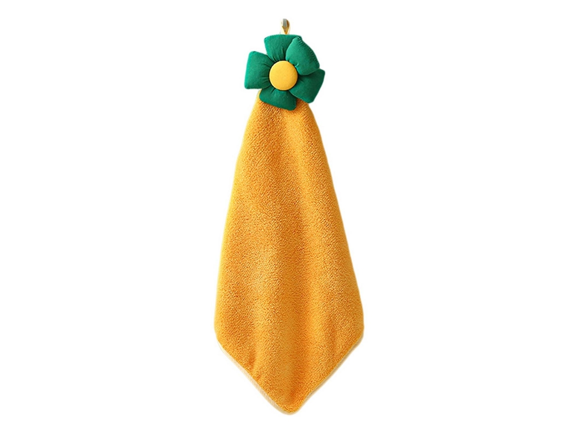 Rebe toalha de Mão com Cordão Forma de Girassol Suave Absorvente Coral Fleece Pendurável para Cozinha e Banheiro Amarillo