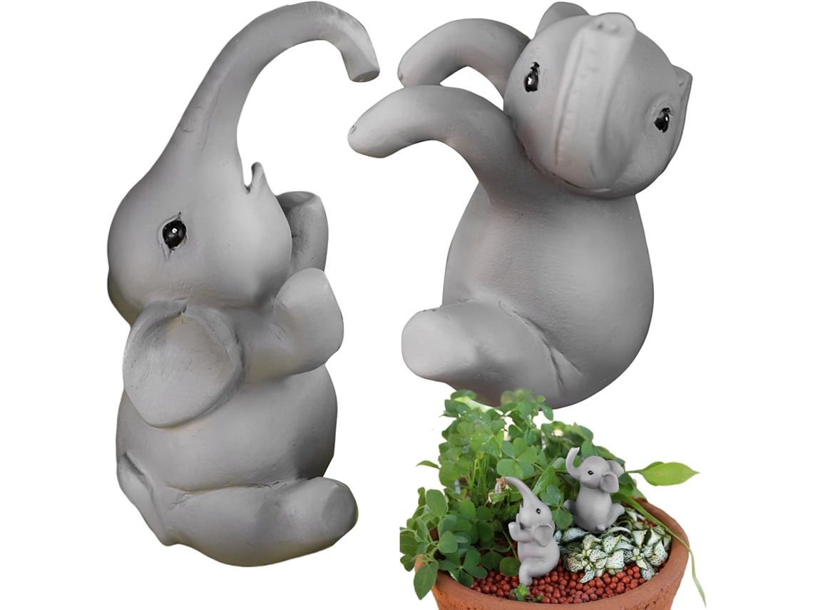 Conjunto De 2 Miniaturas Elefantes Em Resina, 2,56 E 2,32 Polegadas, Estátuas Decorativas Para