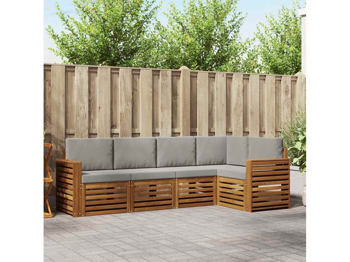 Vidaxl Conjunto De Sofá Sectional 5 Pcs Cinza Natural E Claro