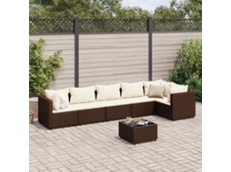 7 Pcs Conjunto Lounge De Jardim C/ Almofadões Vime Pe Marrom Dkd Home Decor