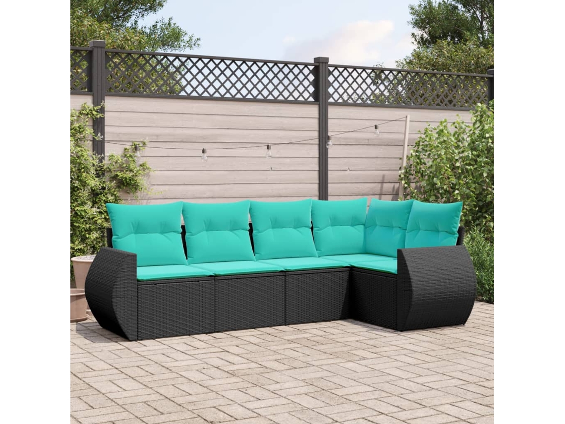Conjunto de Sofá de Jardim de 5 Peças com Almofadas em Rattan Sintético Cinza VIDAXL
