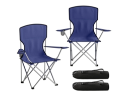 Conjunto de 2 Cadeiras Dobráveis de Camping com Suporte para Copos. Bolsa de Transporte. Encosto Alto. 88x57x97cm. Azul Escuro Ge