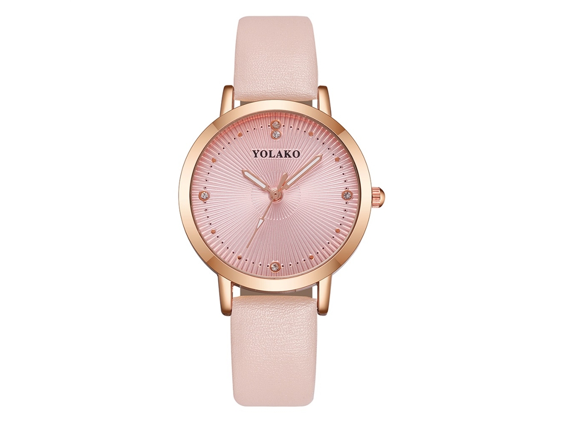Relógio de Pulso Feminino Casual de Quartzo com Pulseira Pu Rosa Moderno Simples Elegante