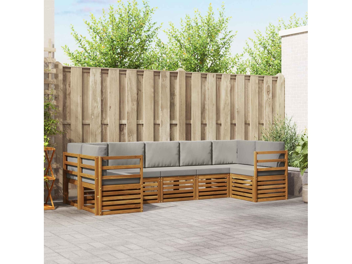 Vidaxl Conjunto De Sofás Para Exterior 7 Unid. Cinza Natural E Claro