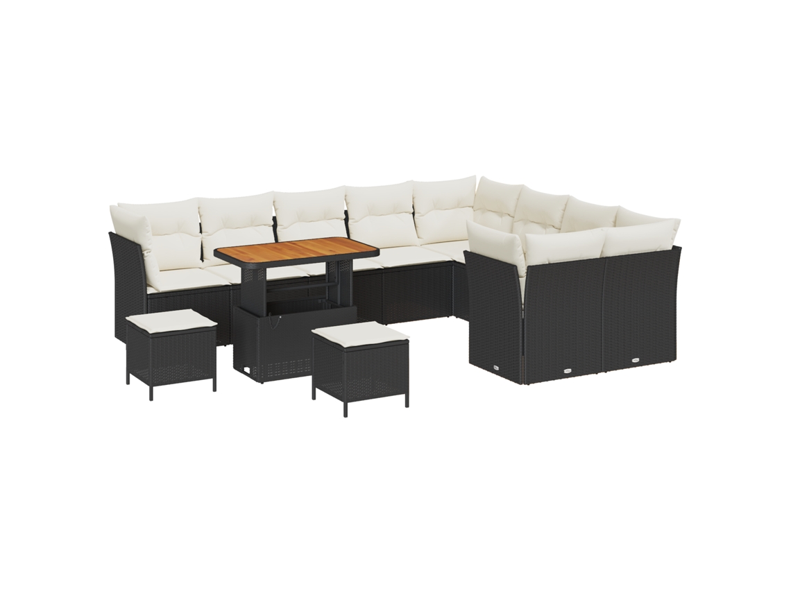 Conjunto 12 Sofá De Jardim Vidaxl Preto Vime Pe (90 X 55 X 71 Cm)