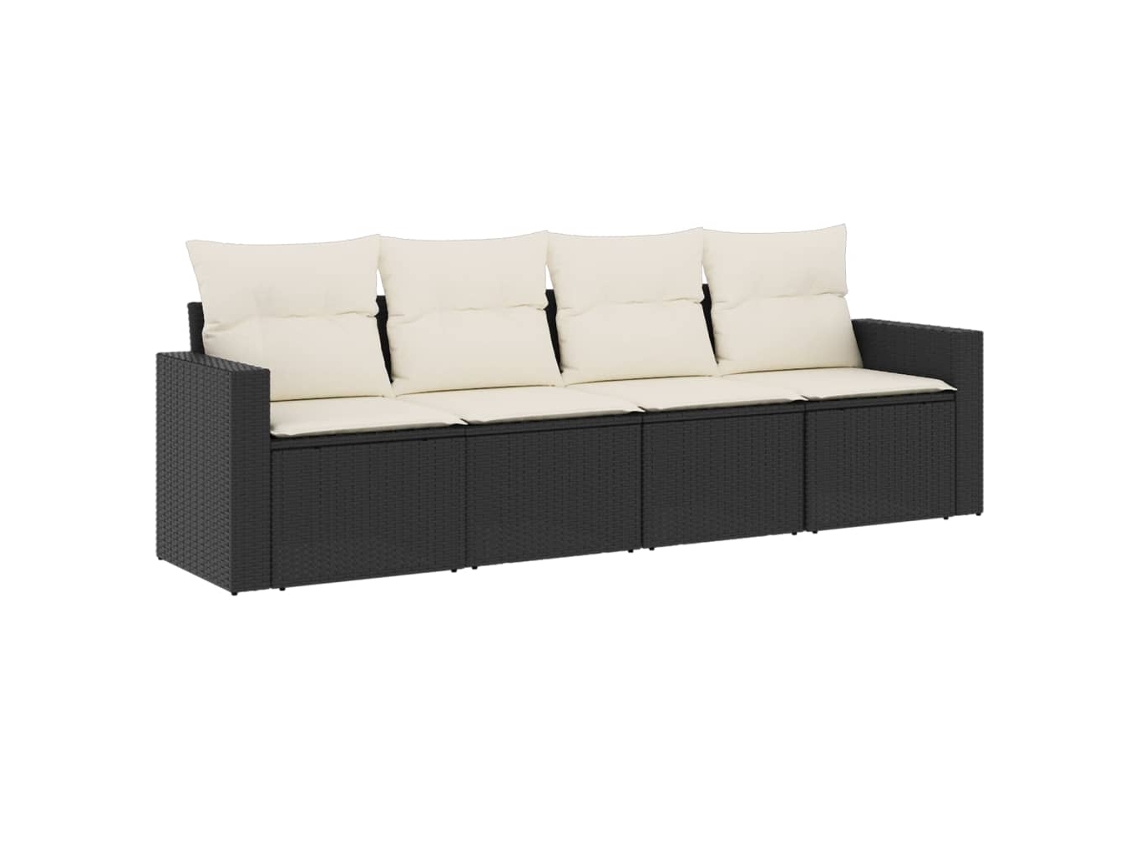 Conjunto de 4 Sofás para Jardim com Almofadões Vime Pe Preto MAISON EXCLUSIVE (4 pcs)