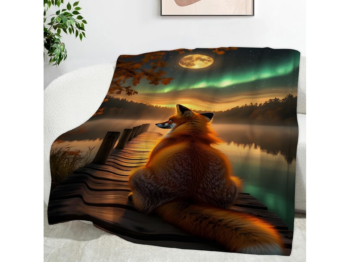Manta Raposa Aurora Boreal 100x130 Cm Multifuncional Macia de Flanela Aconchegante para Cama Escritório Cochil