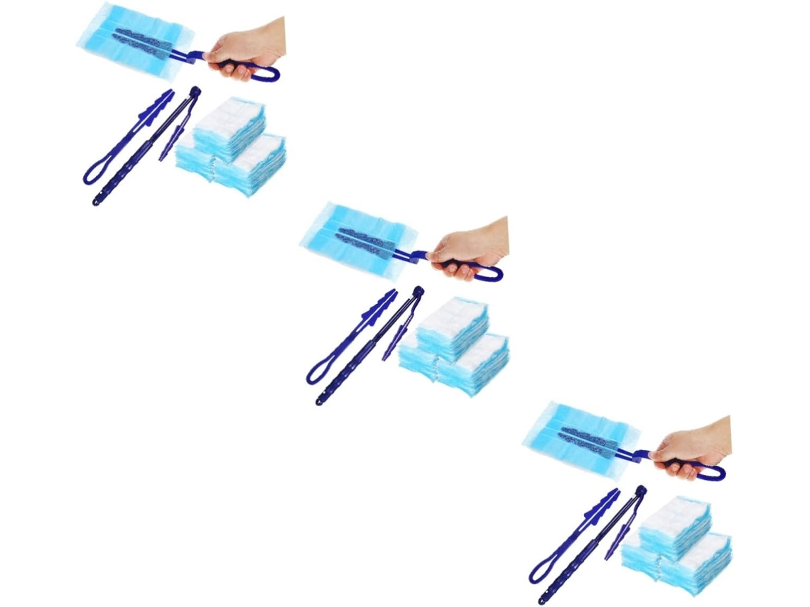 Conjunto De 3 Ferramentas Limpeza Eletrostática Com Cabeças Substituíveis, Espanador De Microfibra Com Cabo Curto E