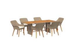 Conjunto 7 Conjunto De Jantar Para Jardim Vidaxl Bege Vime Pe (190 X 80 X 74 Cm)